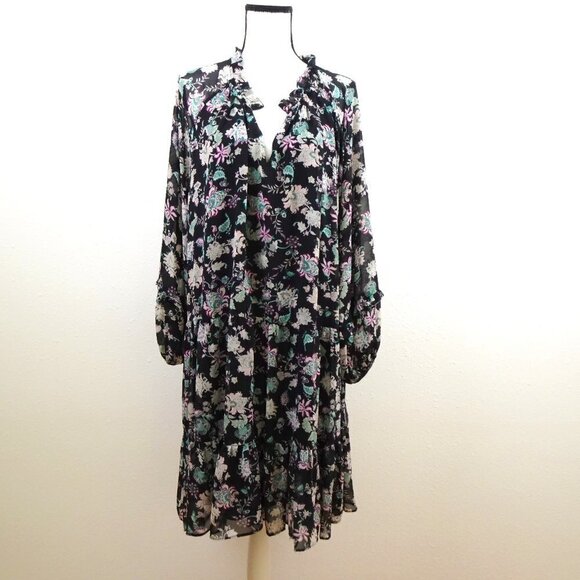 Vince Camuto Floral Dress Women's Plus 3X Black Ruffled - Picture 1 of 8